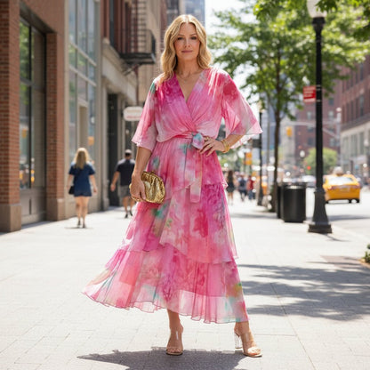 Flowy V-Neck Tie-Waist Maxi Dress