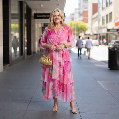 Flowy V-Neck Tie-Waist Maxi Dress