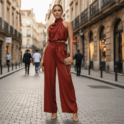 Halter Top And Wide-Leg Trousers
