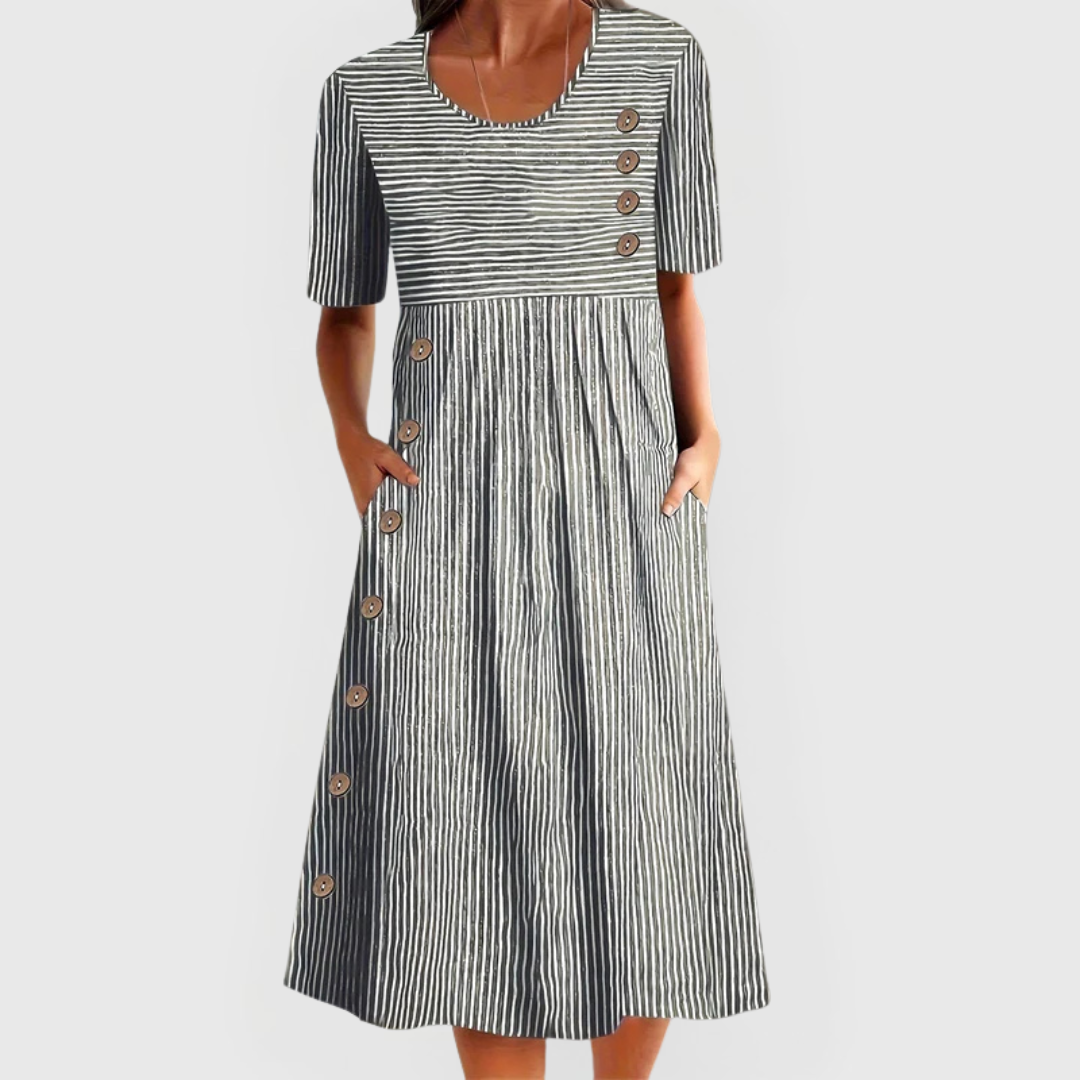 Striped Midi Dress With Three Quarter Sleeves