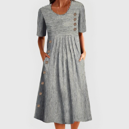 Striped Midi Dress With Three Quarter Sleeves