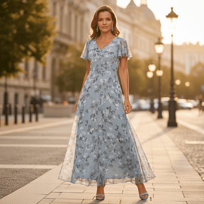 Geblümtes Maxikleid mit V-Ausschnitt