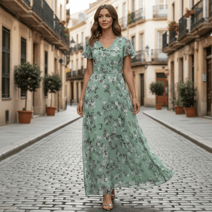 Geblümtes Maxikleid mit V-Ausschnitt