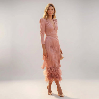 Noa | Women's V-Neck Cascade Fringe Occasion Dress