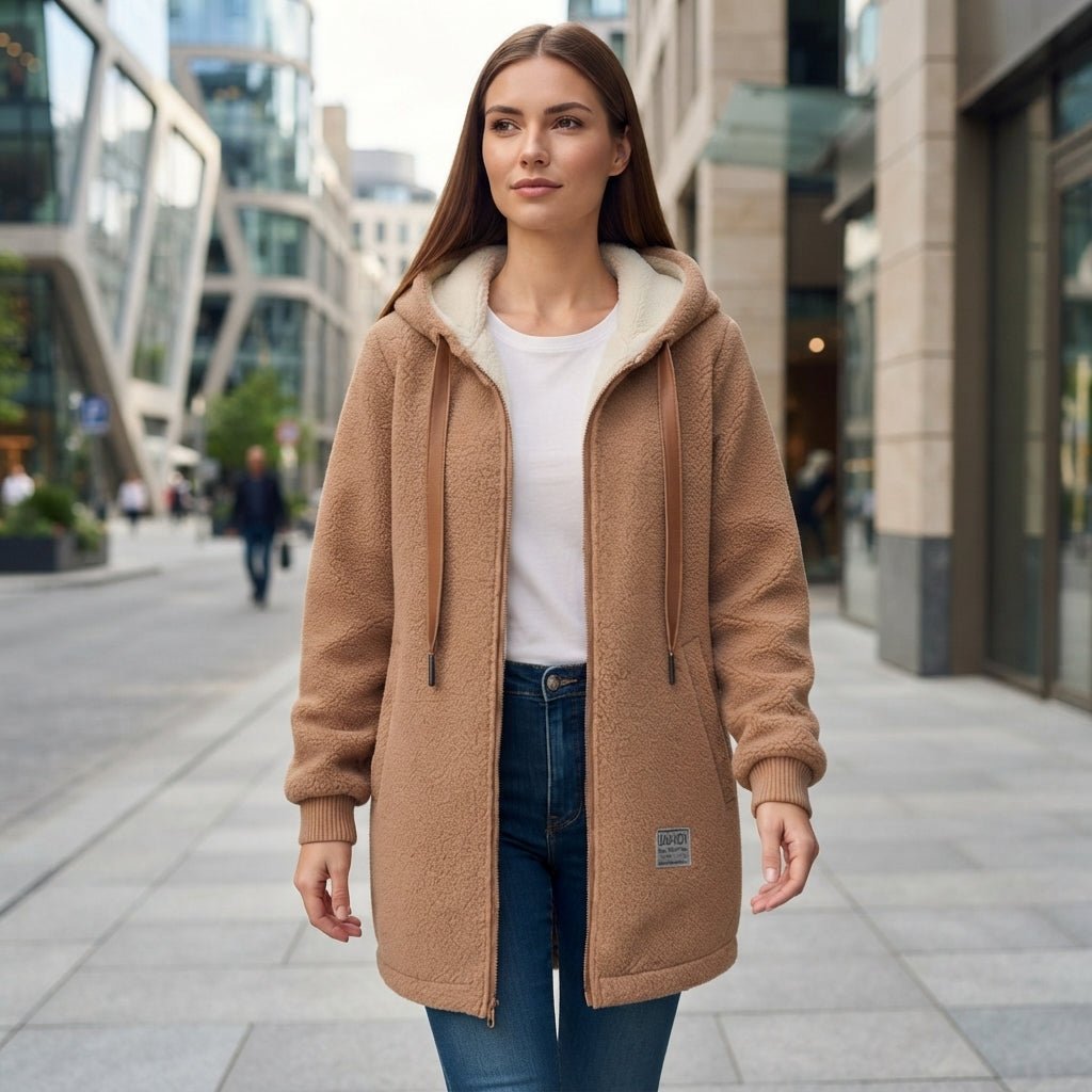 Hooded Zip Front Longline Casual Jacket