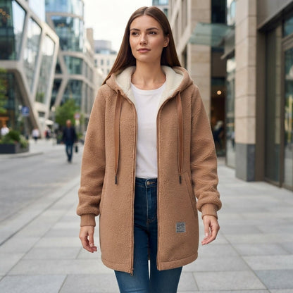 Hooded Zip Front Longline Casual Jacket