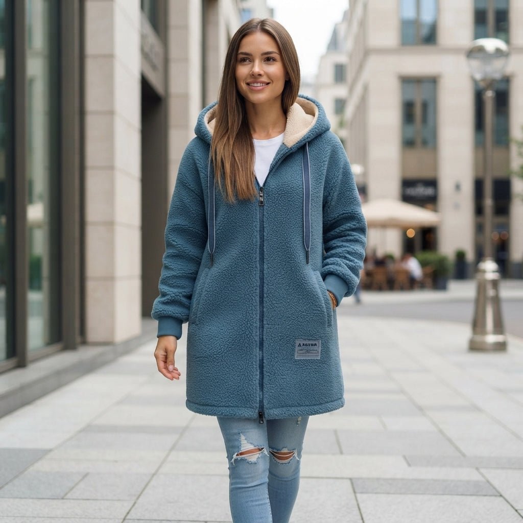 Hooded Zip Front Longline Casual Jacket