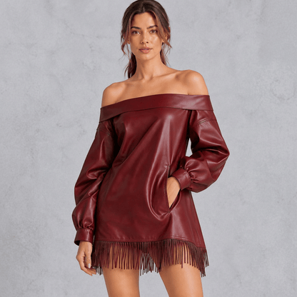 Sadie | Women's Winter Faux Leather Fringe Mini Dress