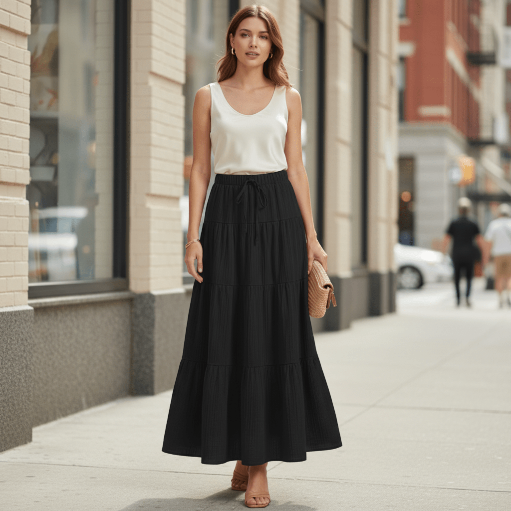 Tiered Shape Maxi Skirt