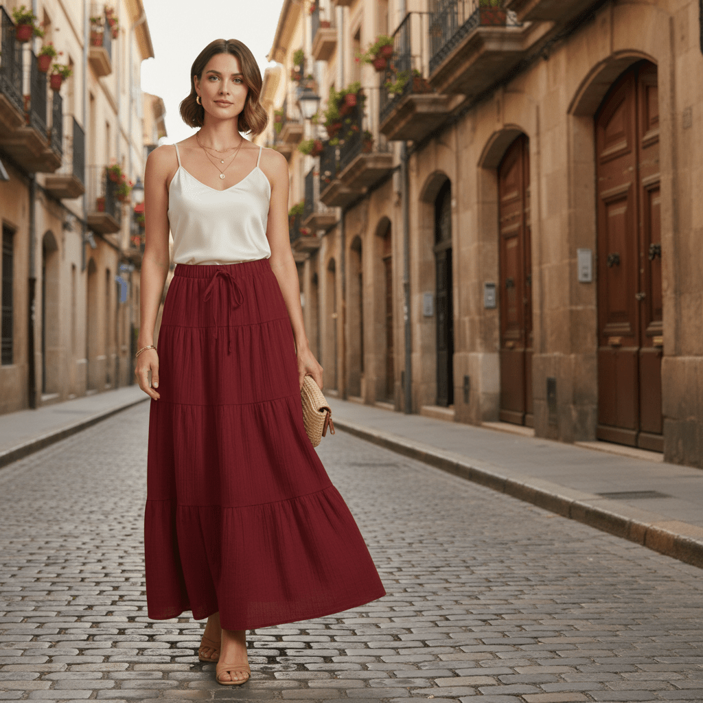 Tiered Shape Maxi Skirt
