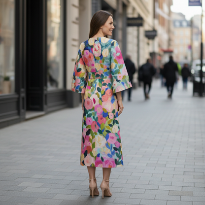Round Neck Midi Dress with Wide Sleeves