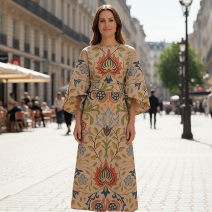 Round Neck Midi Dress with Wide Sleeves