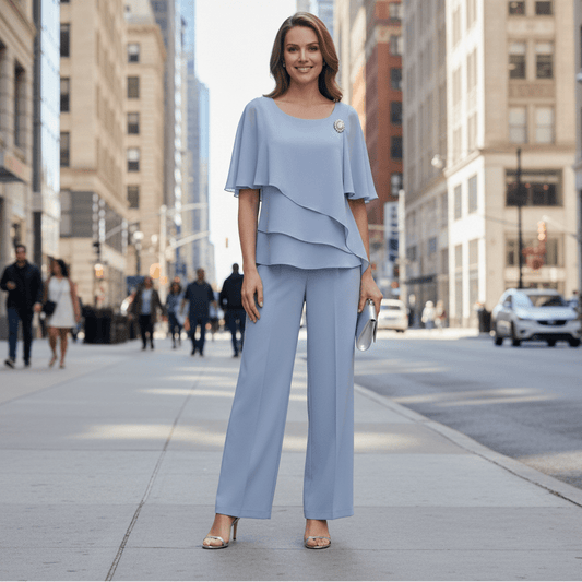 Layered Top and Trousers Set