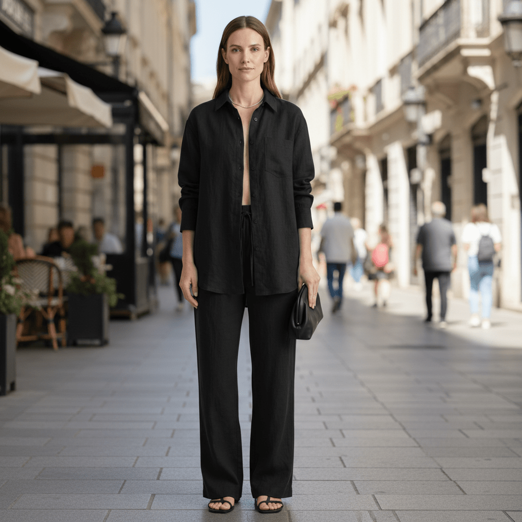 Button Shirt And Straight Trousers Set