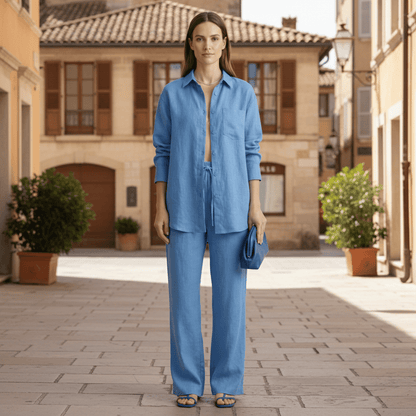 Button Shirt And Straight Trousers Set