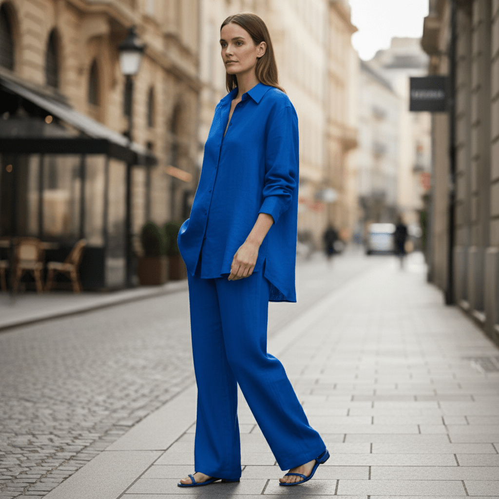 Button Shirt And Straight Trousers Set