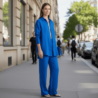 Button Shirt And Straight Trousers Set
