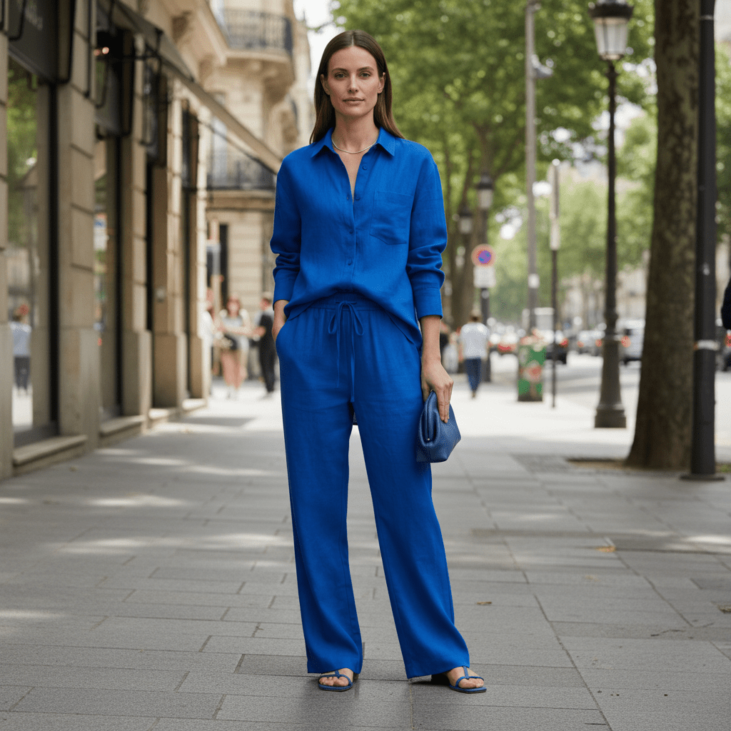 Button Shirt And Straight Trousers Set