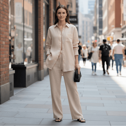 Button Shirt And Straight Trousers Set