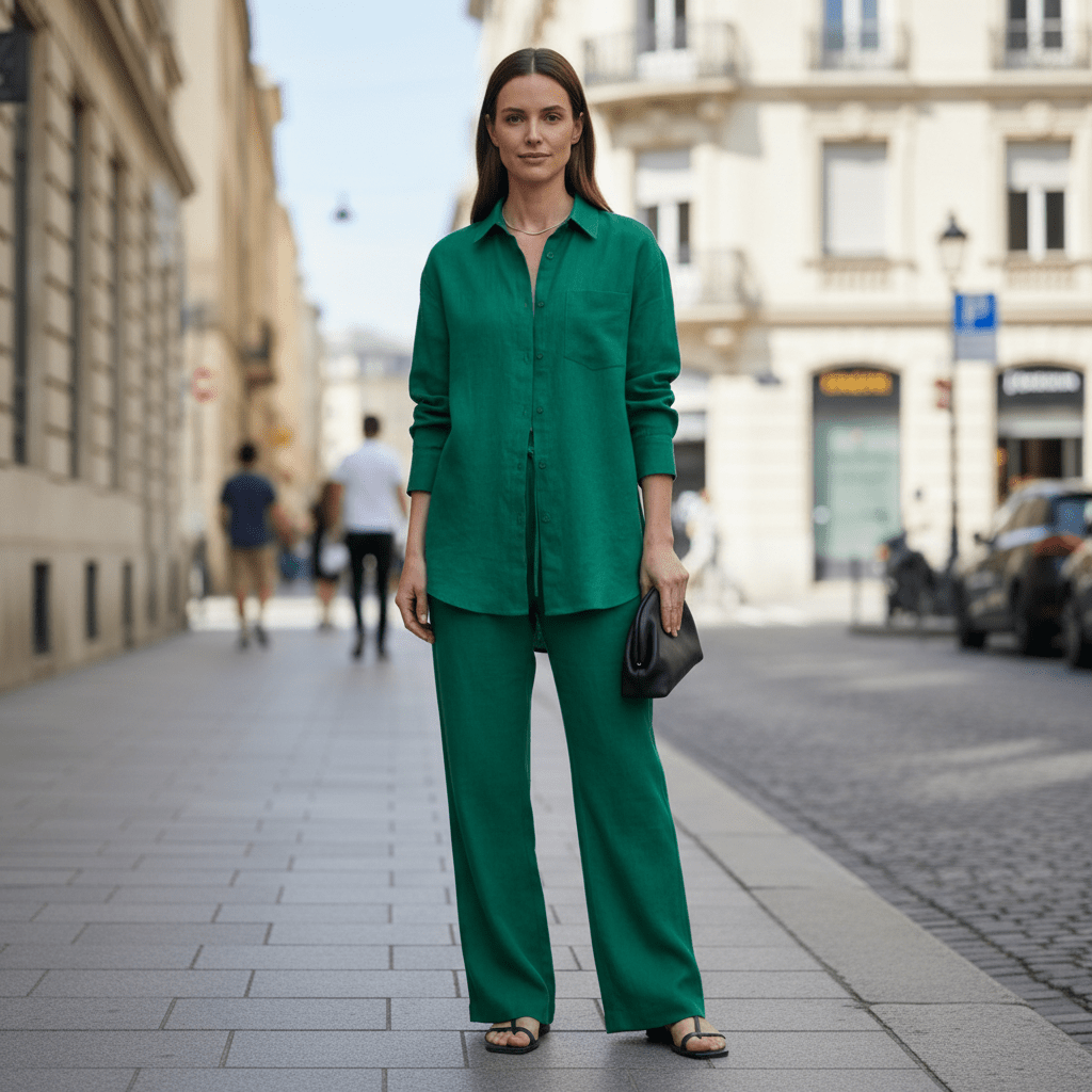 Button Shirt And Straight Trousers Set
