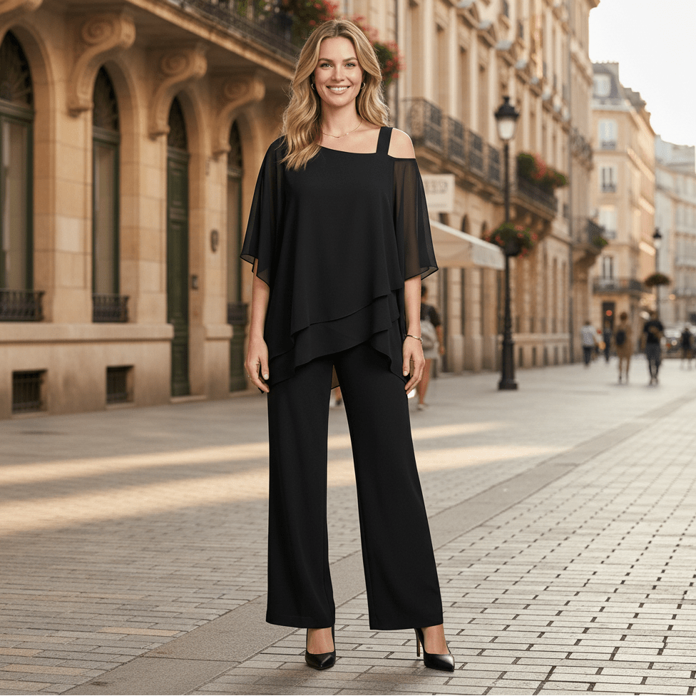 Asymmetrical Top And Wide Leg Bottoms