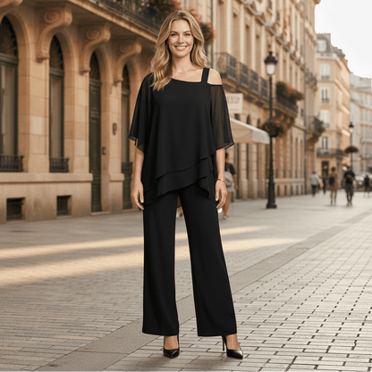 Asymmetrical Top And Wide Leg Bottoms