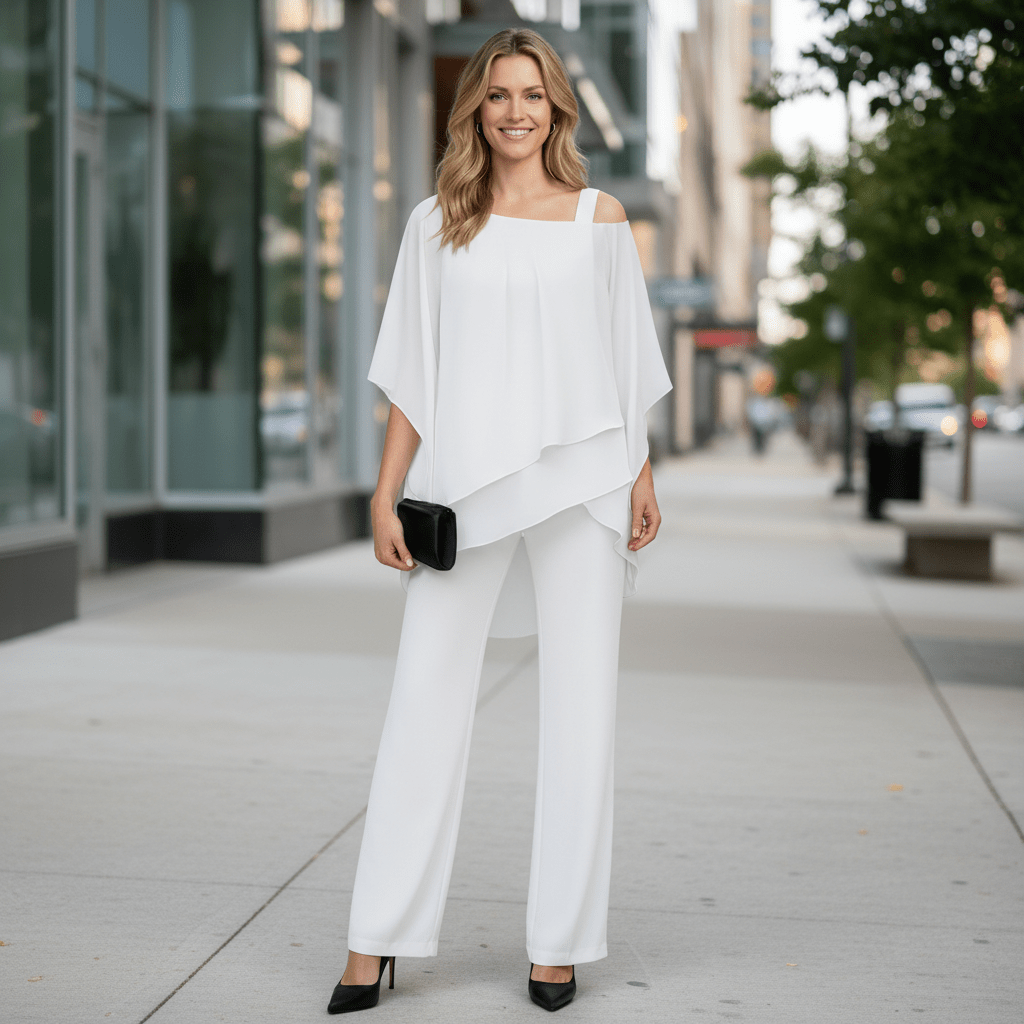 Asymmetrical Top And Wide Leg Bottoms