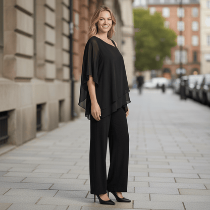 Asymmetrical Top And Wide Leg Bottoms