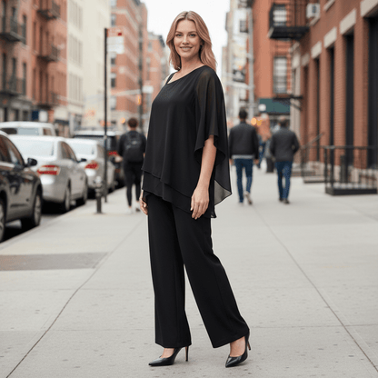 Asymmetrical Top And Wide Leg Bottoms