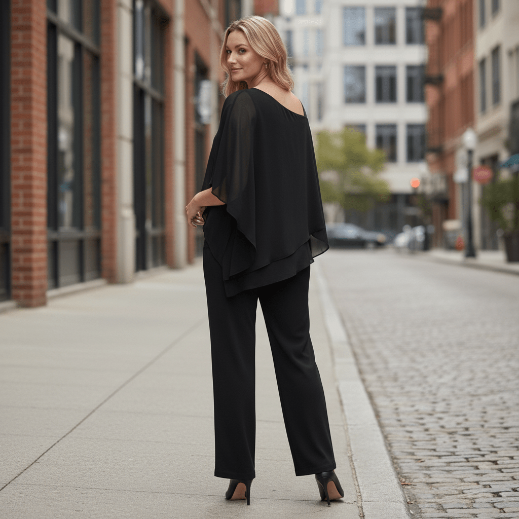 Asymmetrical Top And Wide Leg Bottoms