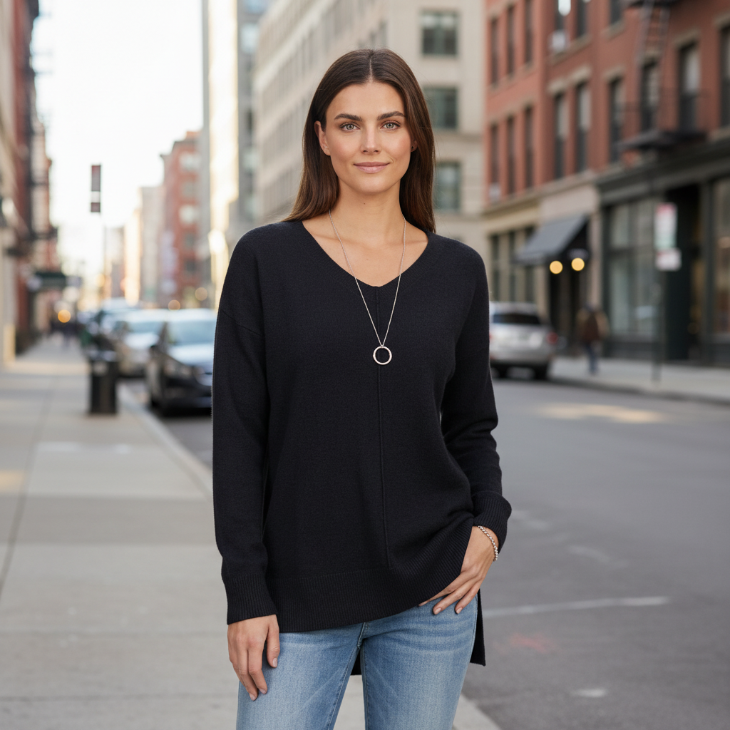 Lässiger Pullover mit V-Ausschnitt