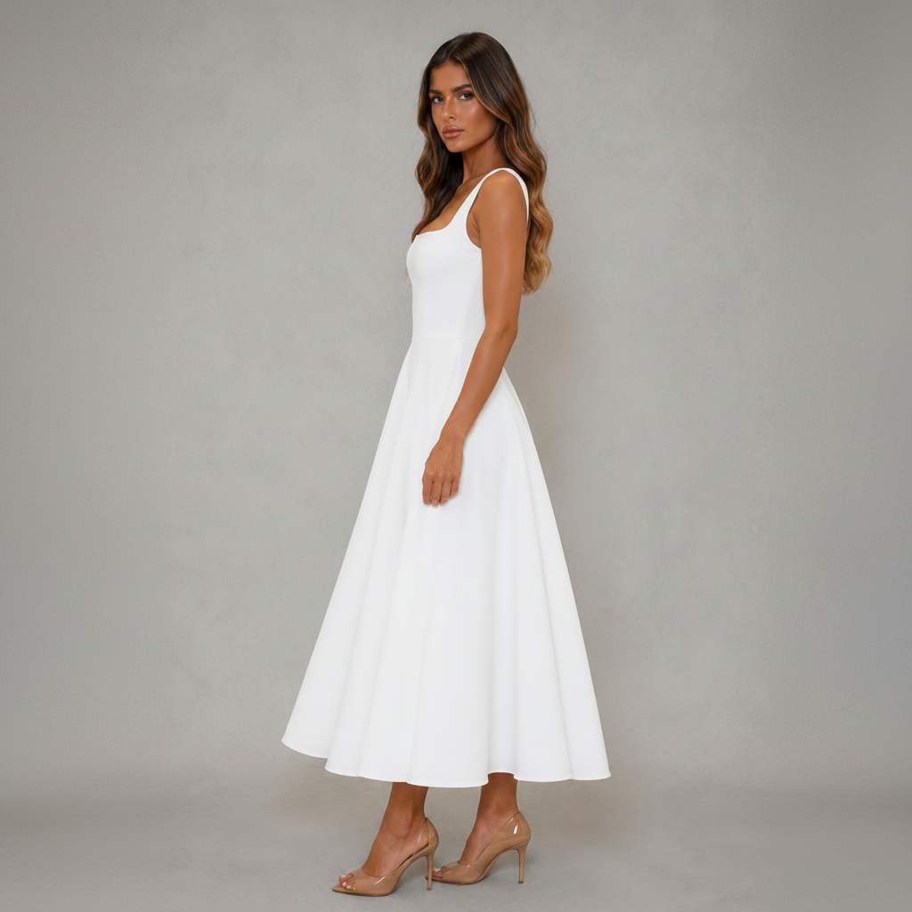 Midi-Kleid mit eckigem Ausschnitt fürs Büro