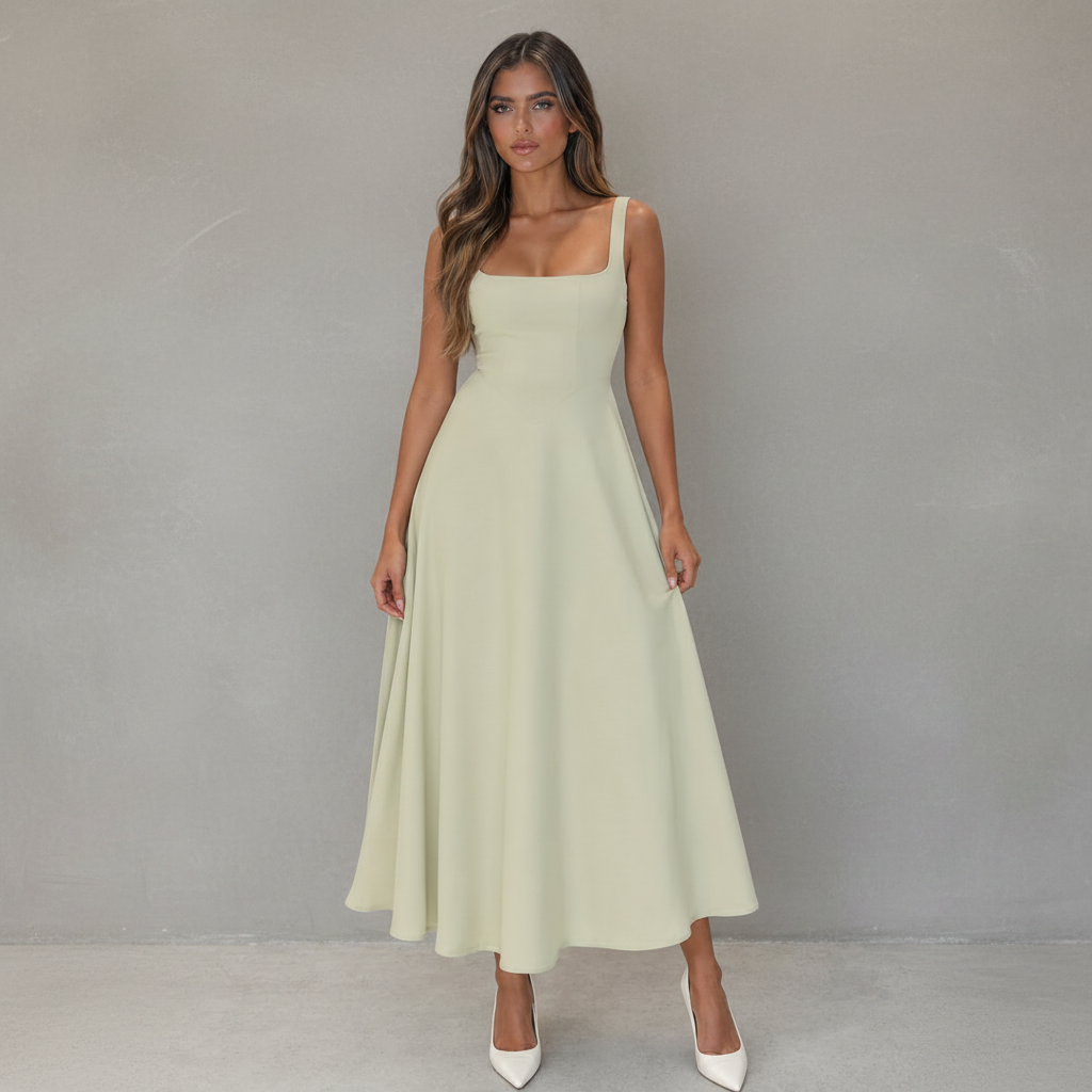 Midi-Kleid mit eckigem Ausschnitt fürs Büro