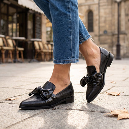 Pointed Toe Bow Detail Slip-On Loafers