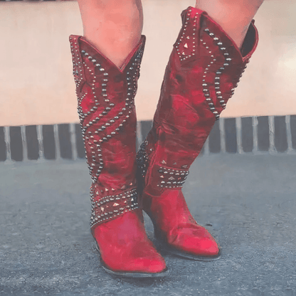 Western Knee High Block Heel Boots