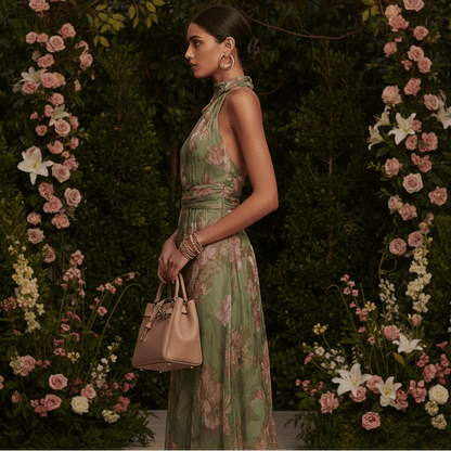 Blooming Halter Maxi Dress in Green