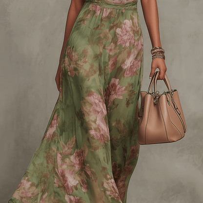Blooming Halter Maxi Dress in Green