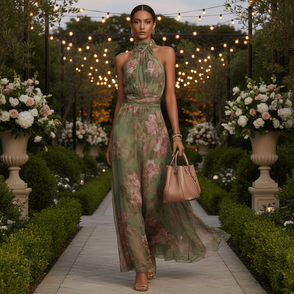 Blooming Halter Maxi Dress in Green