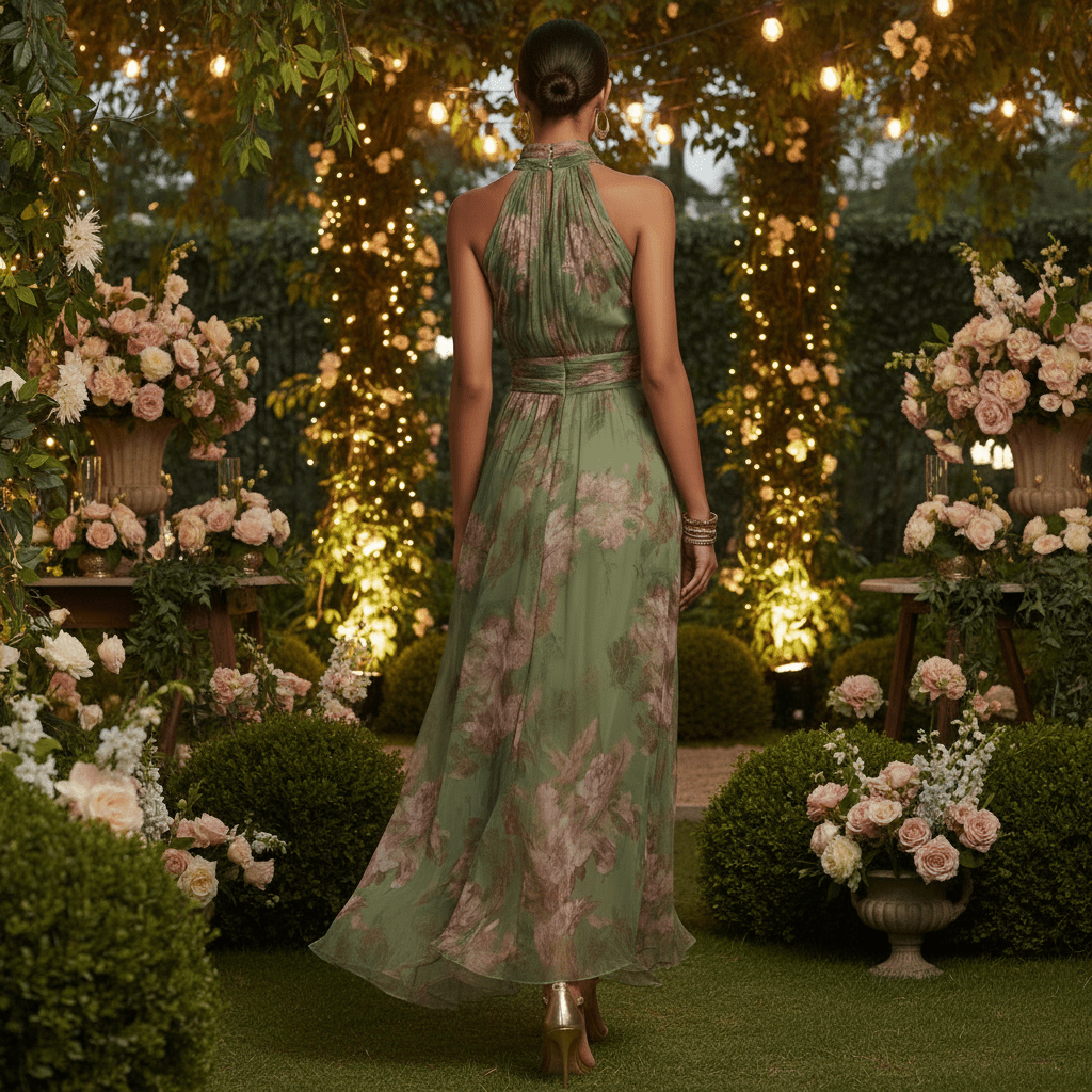 Blooming Halter Maxi Dress in Green