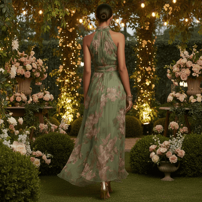 Blooming Halter Maxi Dress in Green