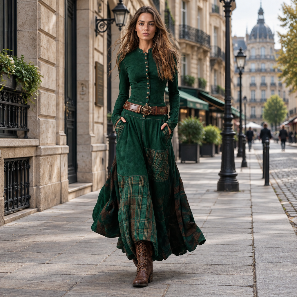 Retro Long Sleeve Dress with Chic Button Detail