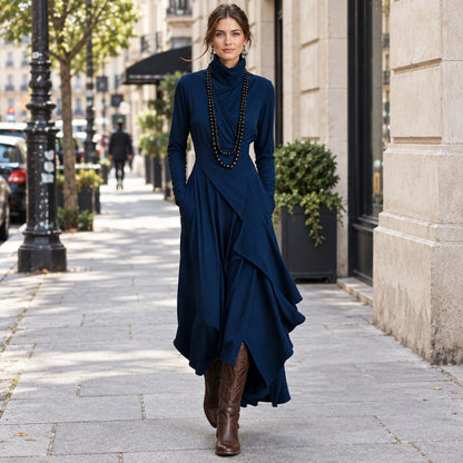 Draped Asymmetric Maxi Dress