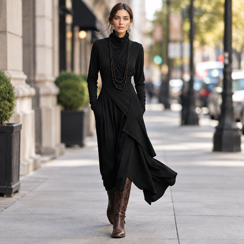 Draped Asymmetric Maxi Dress