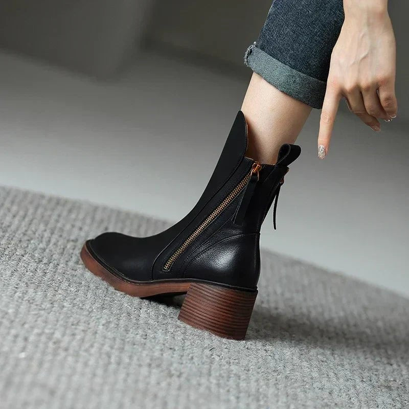 Zip-Up Ankle Boots With Block Heel