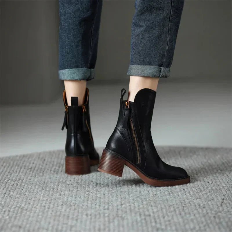 Zip-Up Ankle Boots With Block Heel