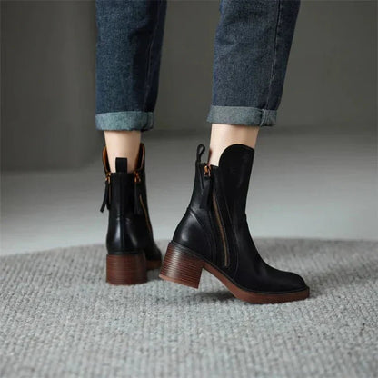 Zip-Up Ankle Boots With Block Heel