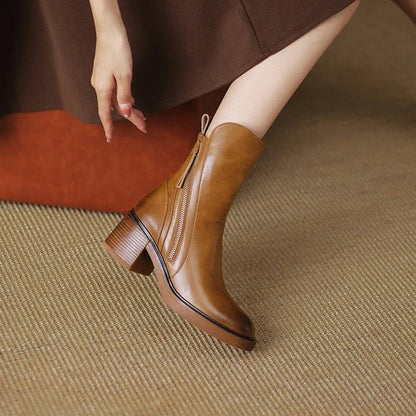 Zip-Up Ankle Boots With Block Heel