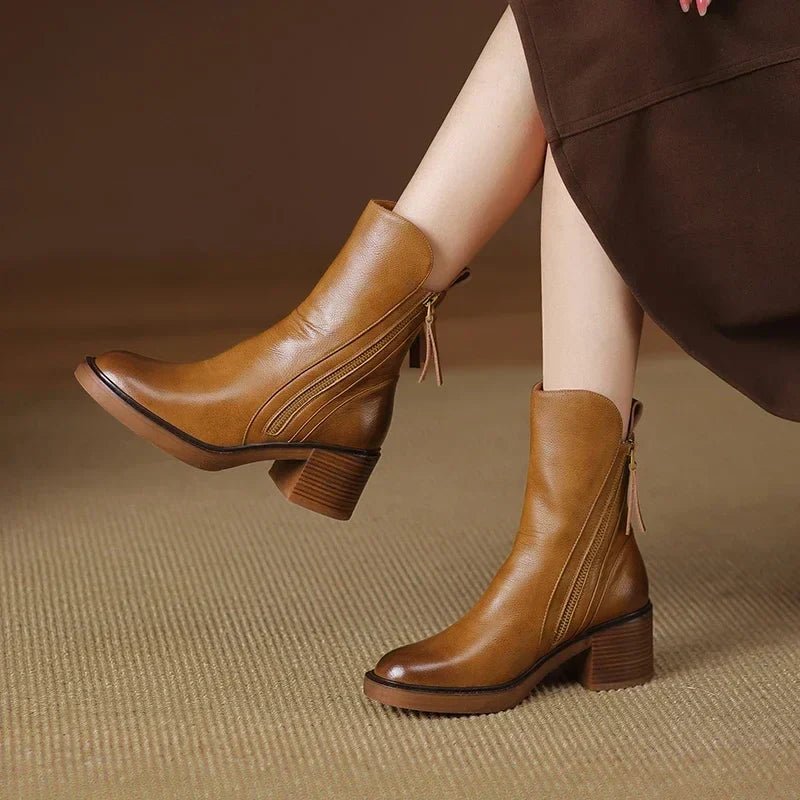 Zip-Up Ankle Boots With Block Heel