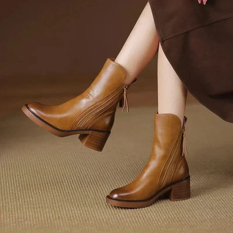 Women’s Zip-Up Ankle Boots with Block Heel