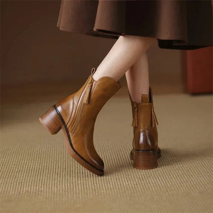 Zip-Up Ankle Boots With Block Heel